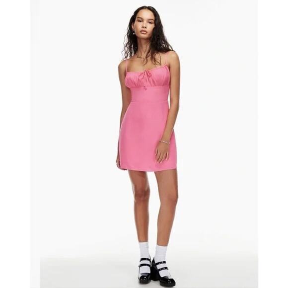 Aritzia Sunday Best Delilah Gathered Bust Mini Slip Dress Fuchsia Pink Large - Picture 1 of 10